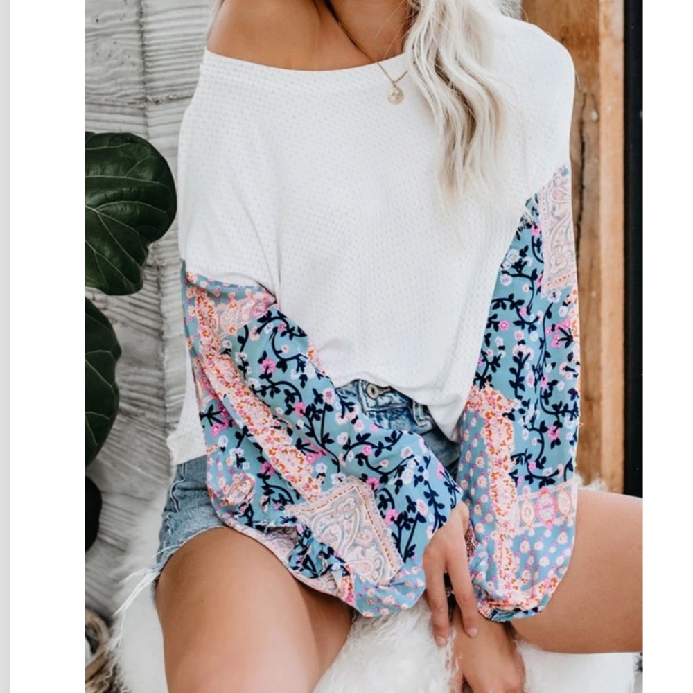 🔥BOHO BLOSSOM🔥Contrast Swiss Dot Knit Top S/M/L/XL NWT - Picture 2 of 8